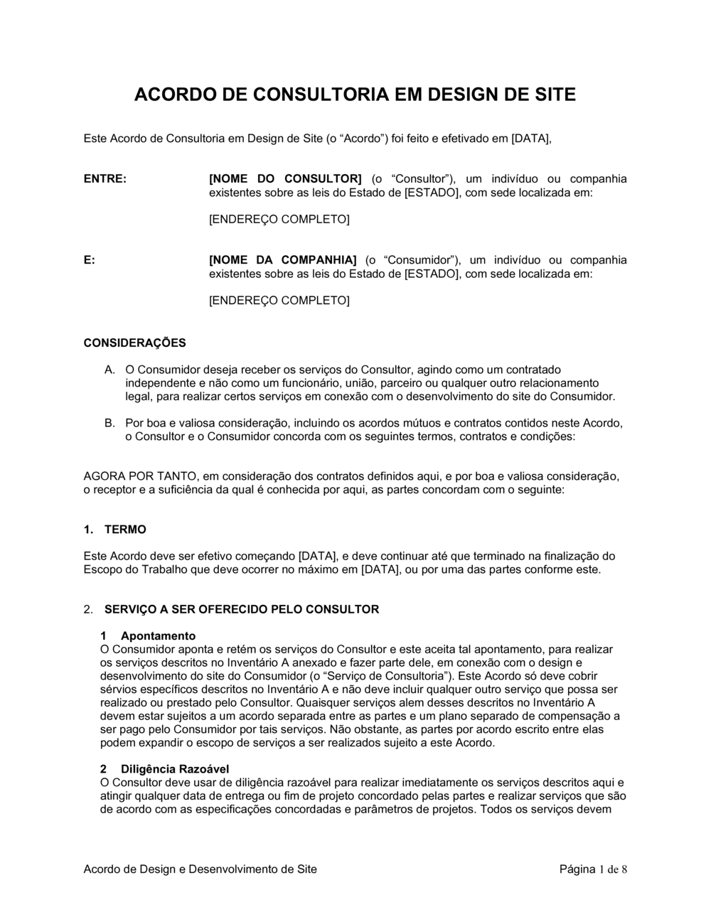 Business-in-a-Box's Acordo de Consultoria em Design de Website