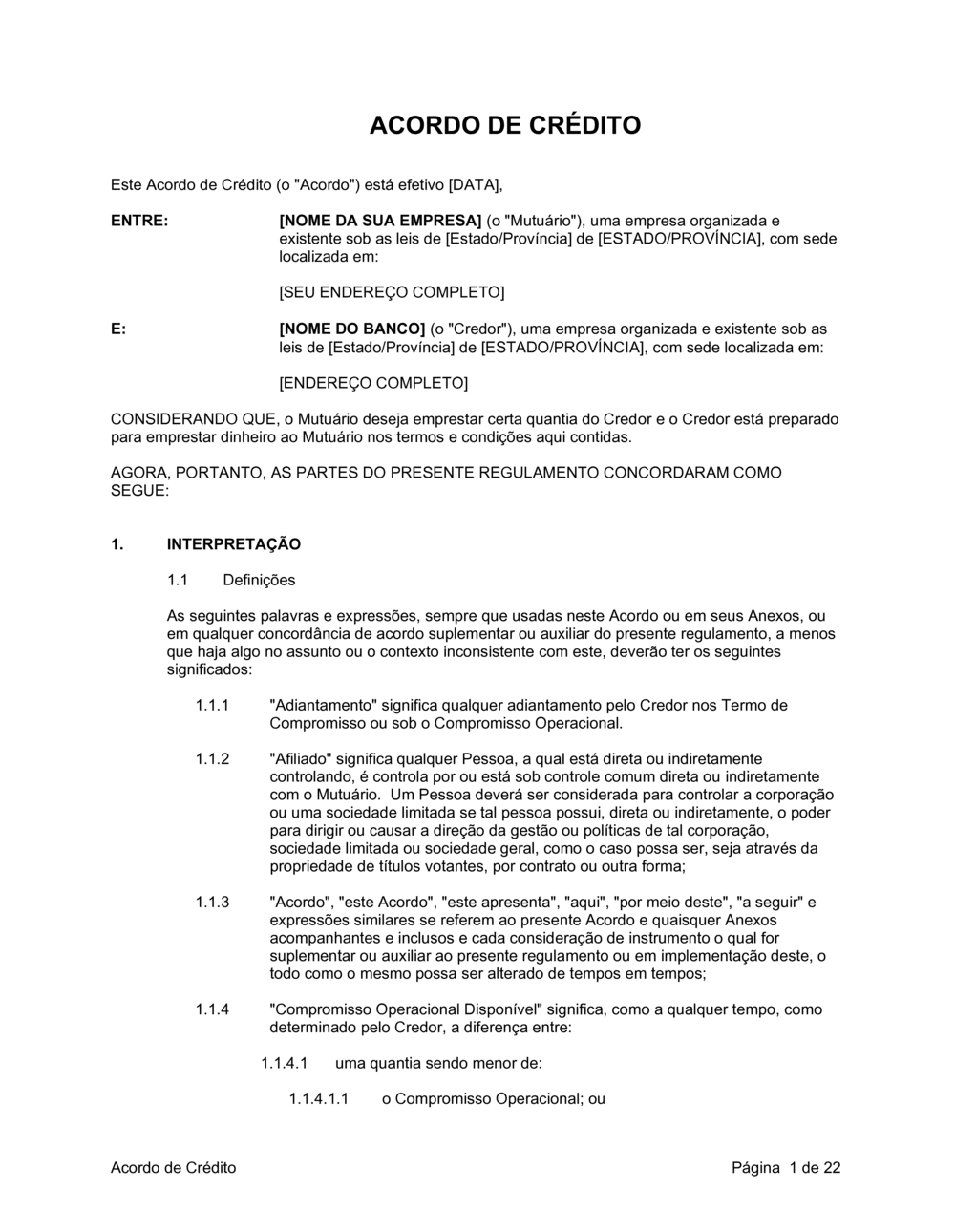 Business-in-a-Box's Acordo de Crédito