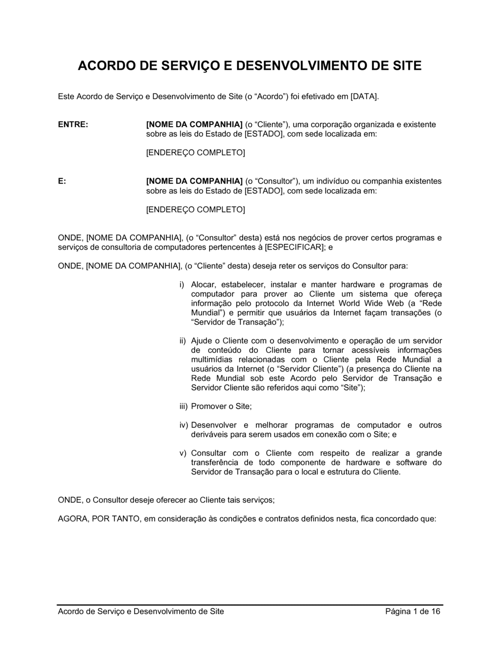 Business-in-a-Box's Acordo de Desenvolvimento e Serviço de Web Site