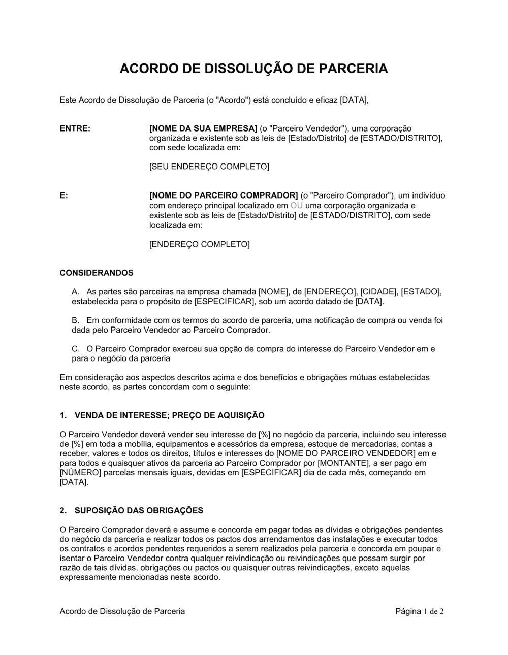 Business-in-a-Box's Acordo de Dissolução de Parceria