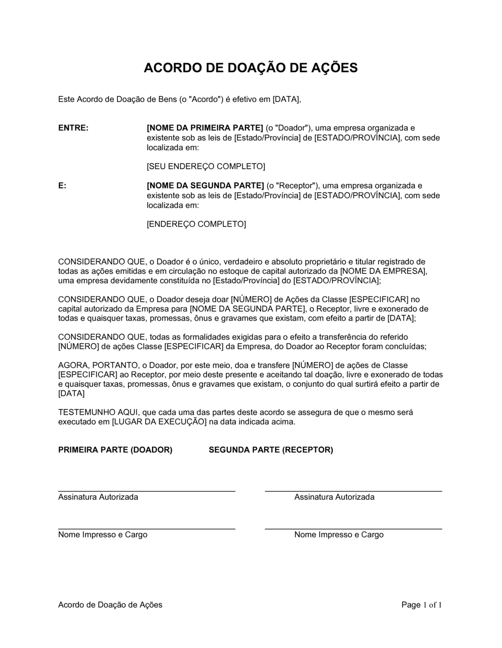 Business-in-a-Box's Acordo de Doação de Ações