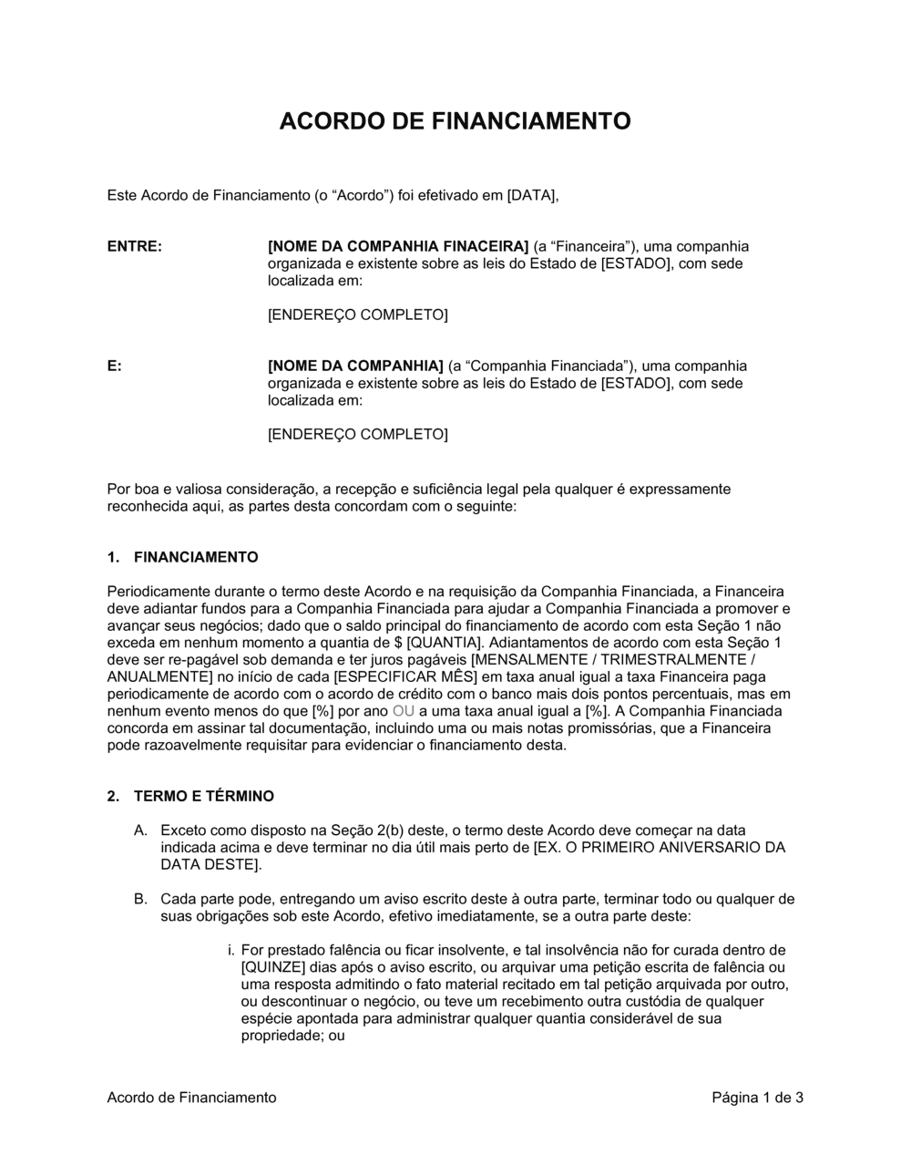 Business-in-a-Box's Acordo de Financiamento