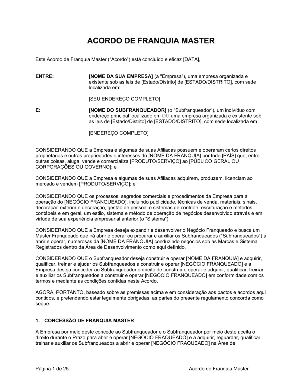 Business-in-a-Box's Acordo de Franquia Master