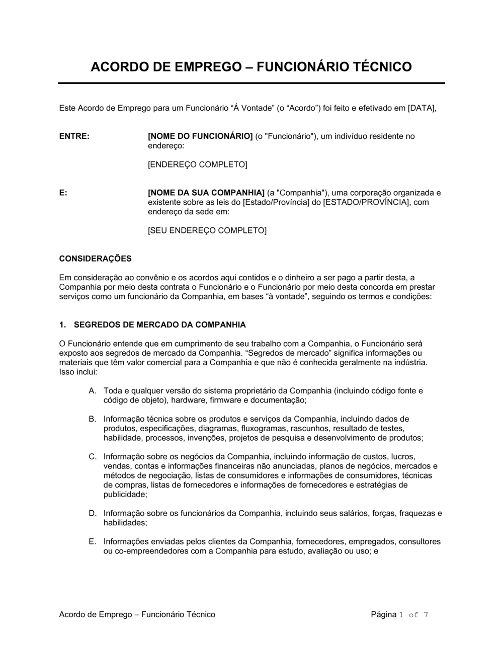 Business-in-a-Box's Acordo de Funcionário Para Funcionário Técnico