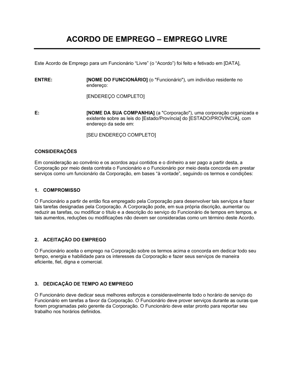 Business-in-a-Box's Acordo de Funcionário Funcionário à Vontade