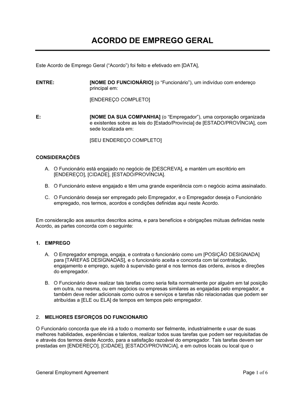 Business-in-a-Box's Acordo de Funcionário Geral