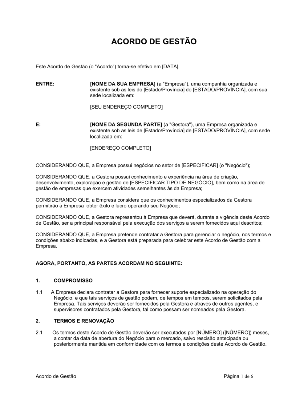 Business-in-a-Box's Acordo de Gerenciamento