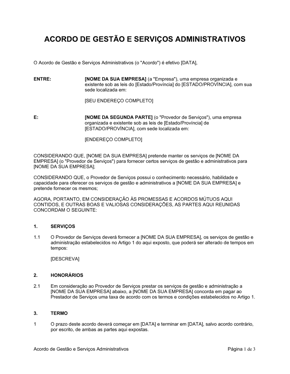 Business-in-a-Box's Acordo de Gerenciamento e Serviços Administrativos