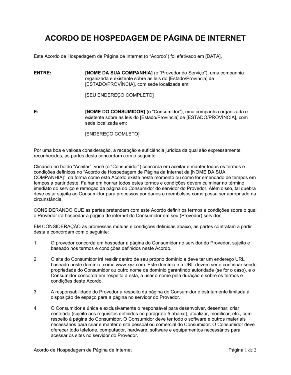 Business-in-a-Box's Acordo de Hospedagem de Web Site