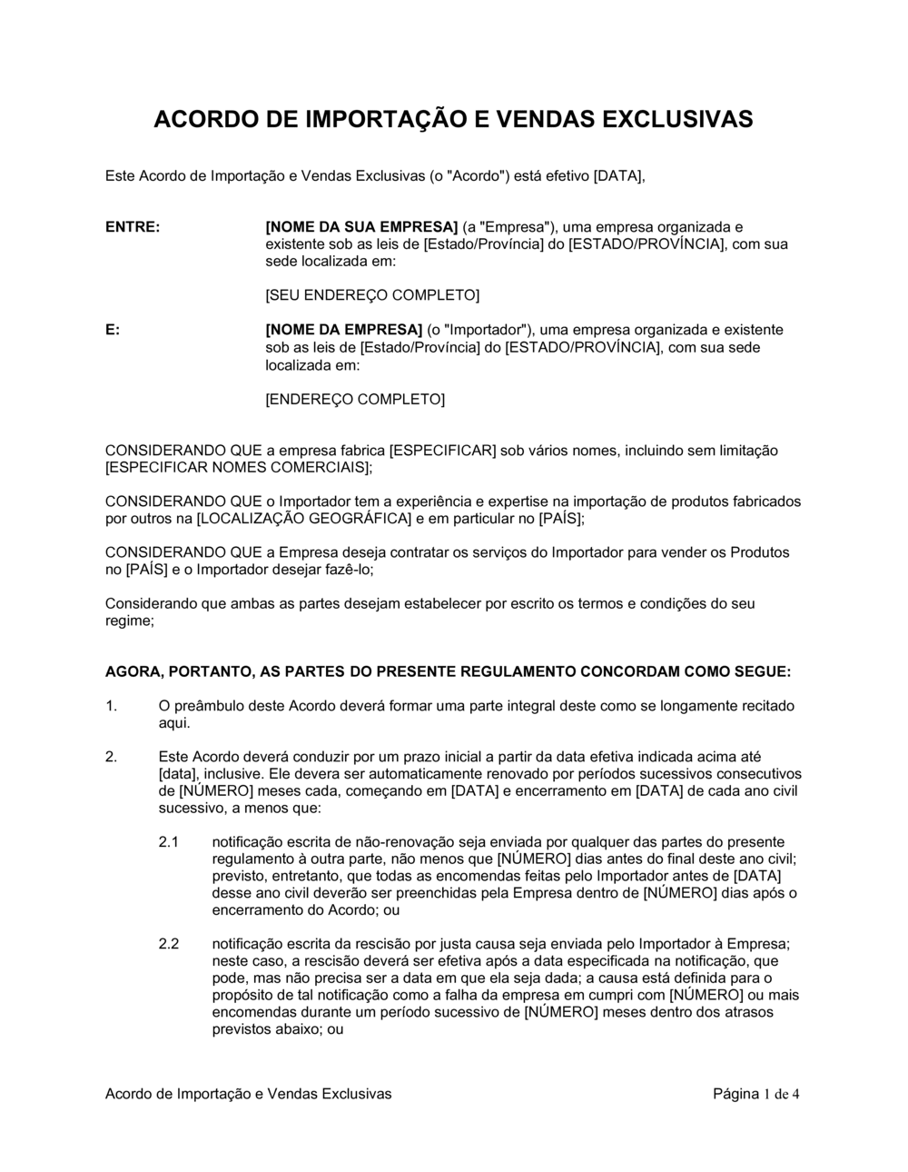 Business-in-a-Box's Acordo de Importação e Vendas Exclusiva