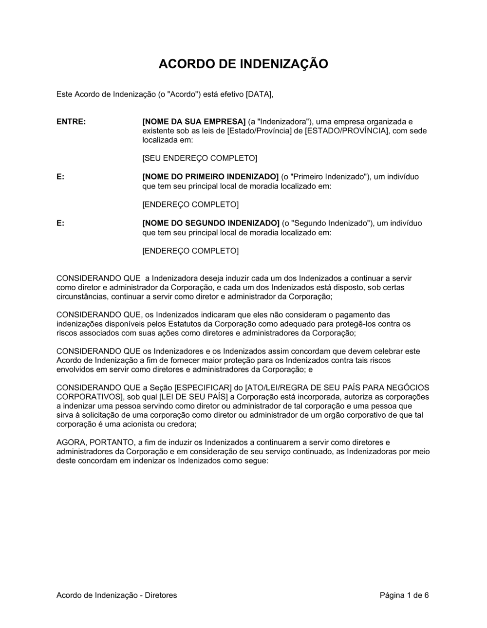Business-in-a-Box's Acordo de Indenização Para Diretores