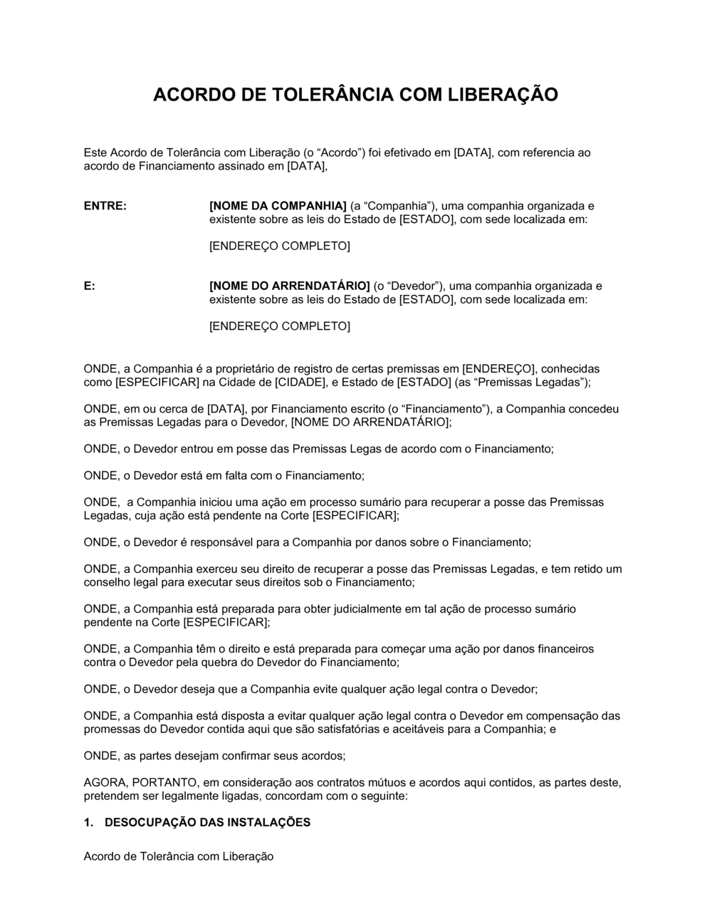 Business-in-a-Box's Acordo de Indulgência Com Disposição de Liberação