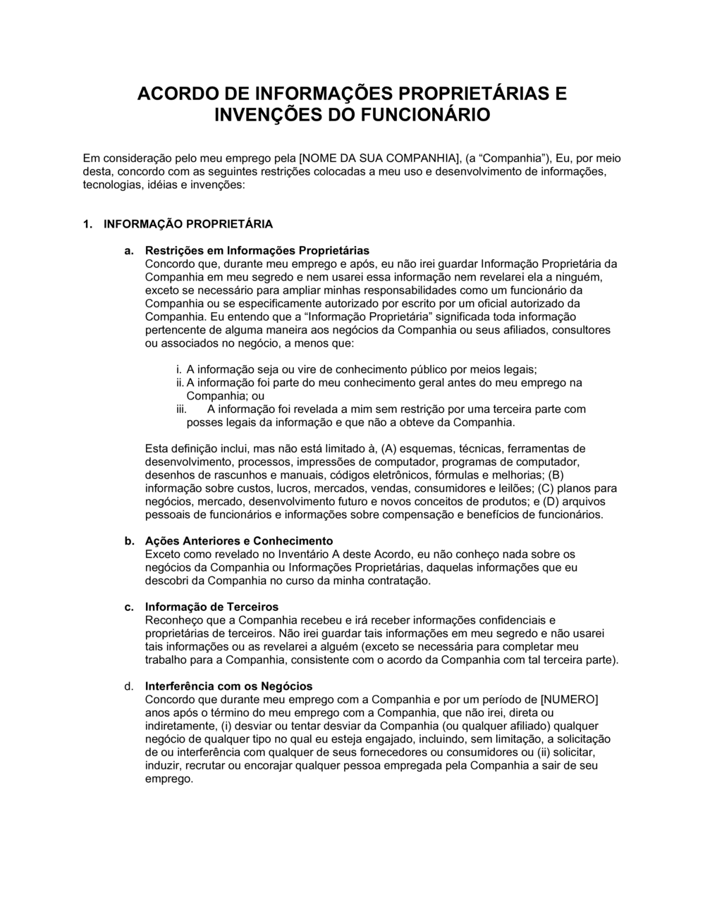 Business-in-a-Box's Acordo de Informação Proprietária e Invenções