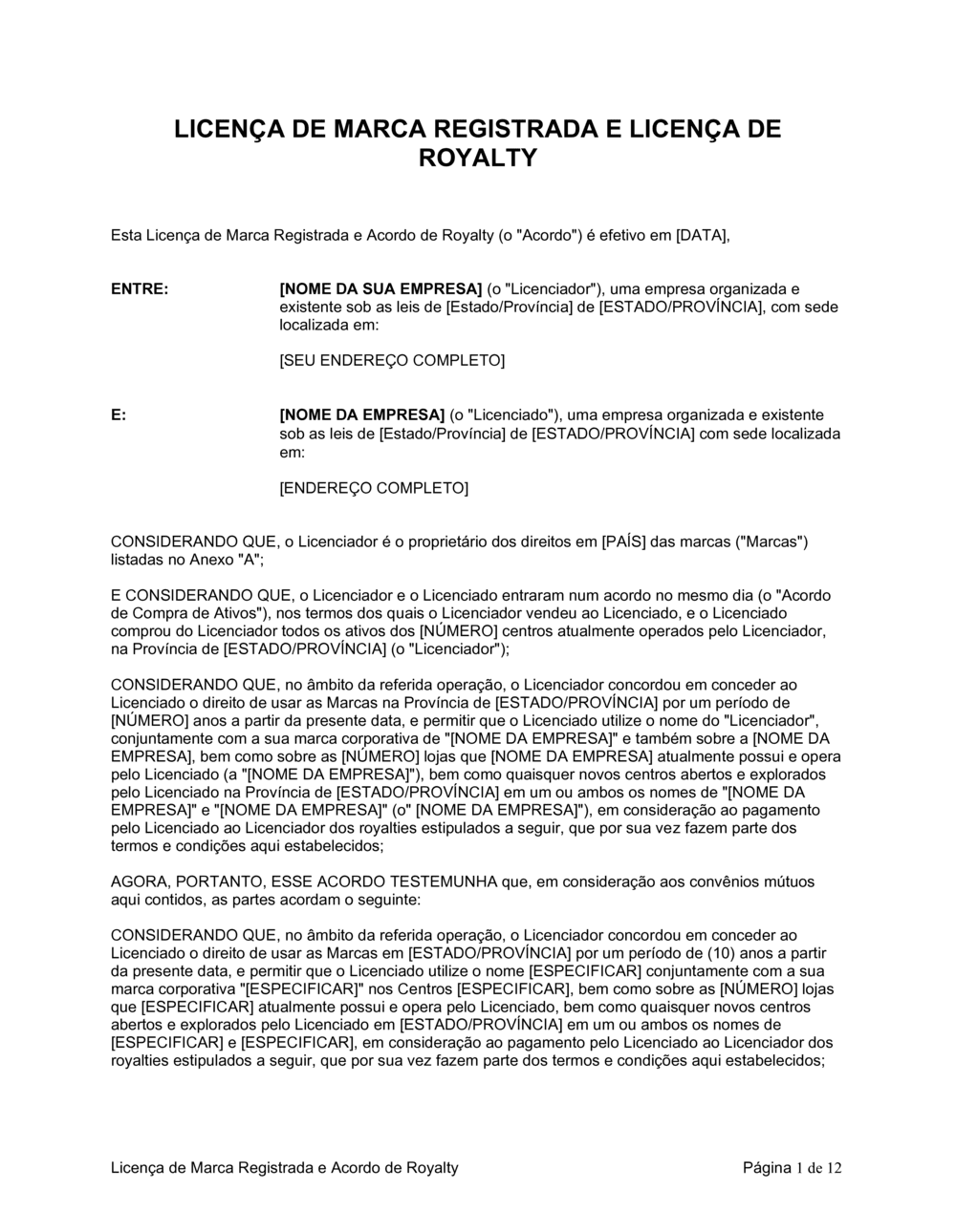 Business-in-a-Box's Acordo de Licença de Marca Registrada e Royalty