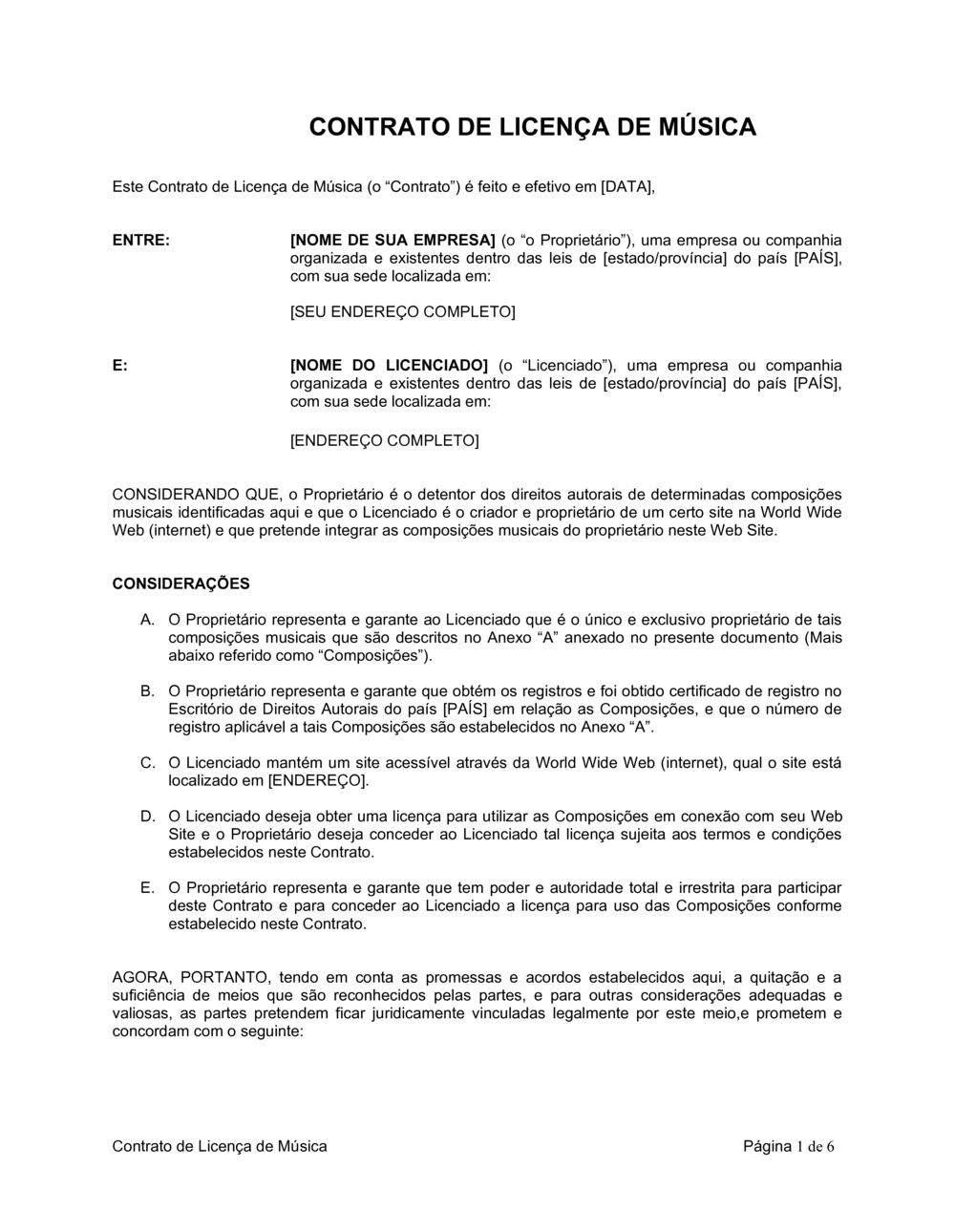 Business-in-a-Box's Acordo de Licença de Música
