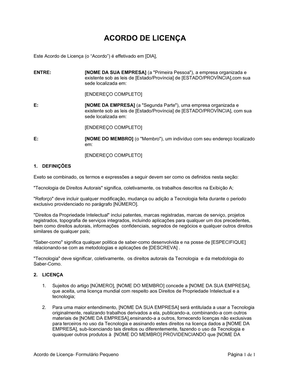 Business-in-a-Box's Acordo de Licença Formulário Curto
