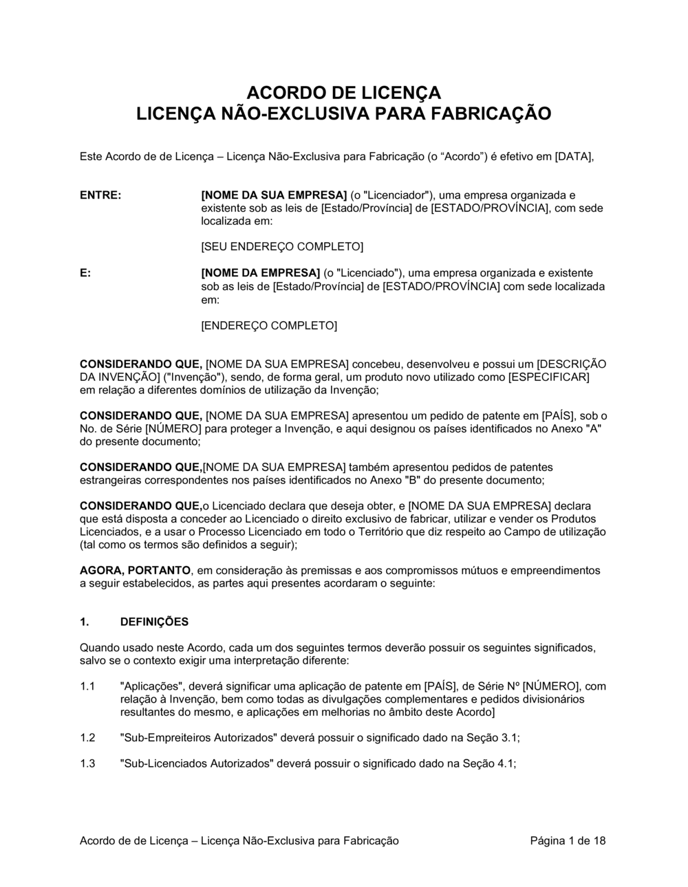 Business-in-a-Box's Acordo de Licença Licença Não-Exclusiva de Manufatura