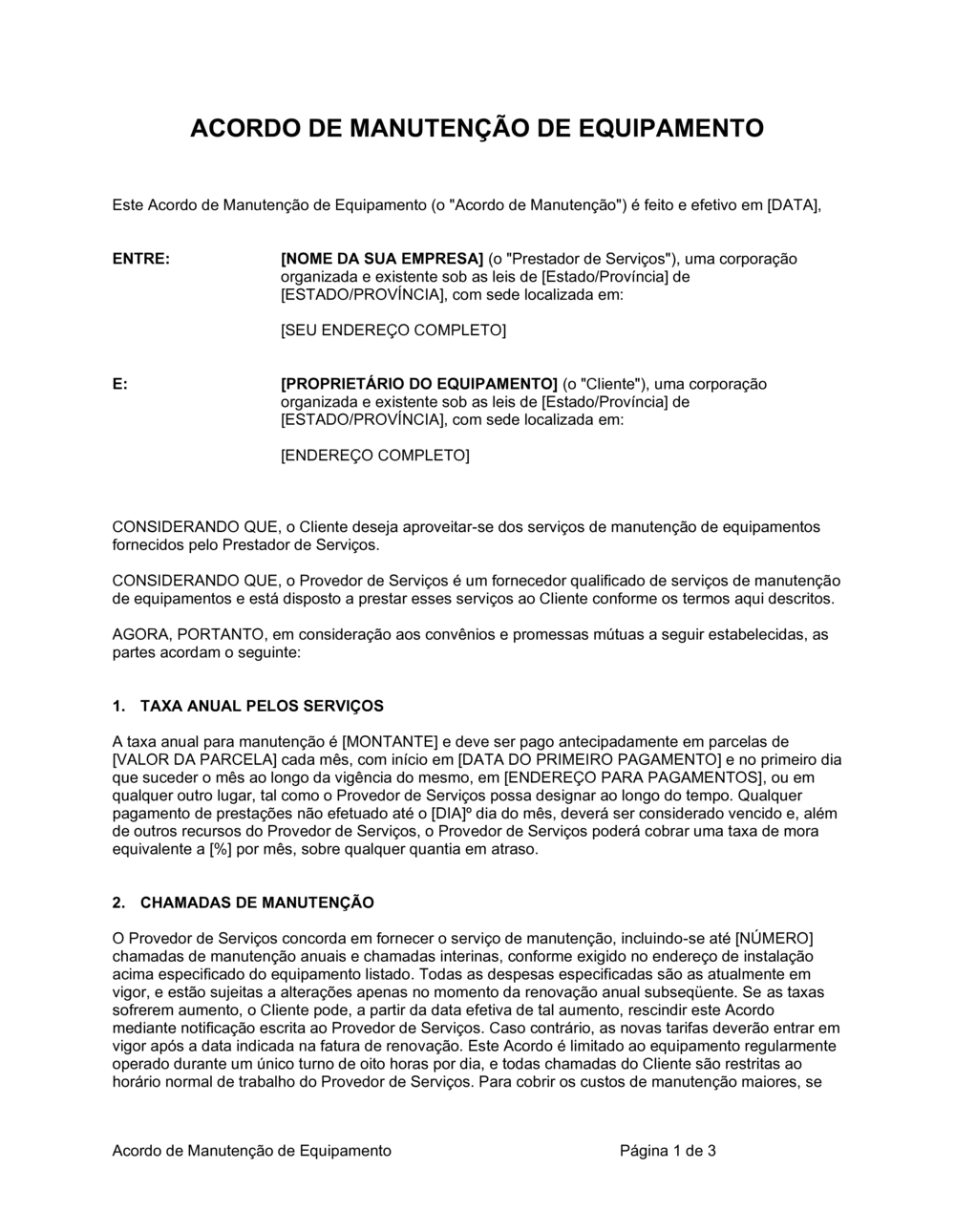 Business-in-a-Box's Acordo de Manutenção de Equipamento