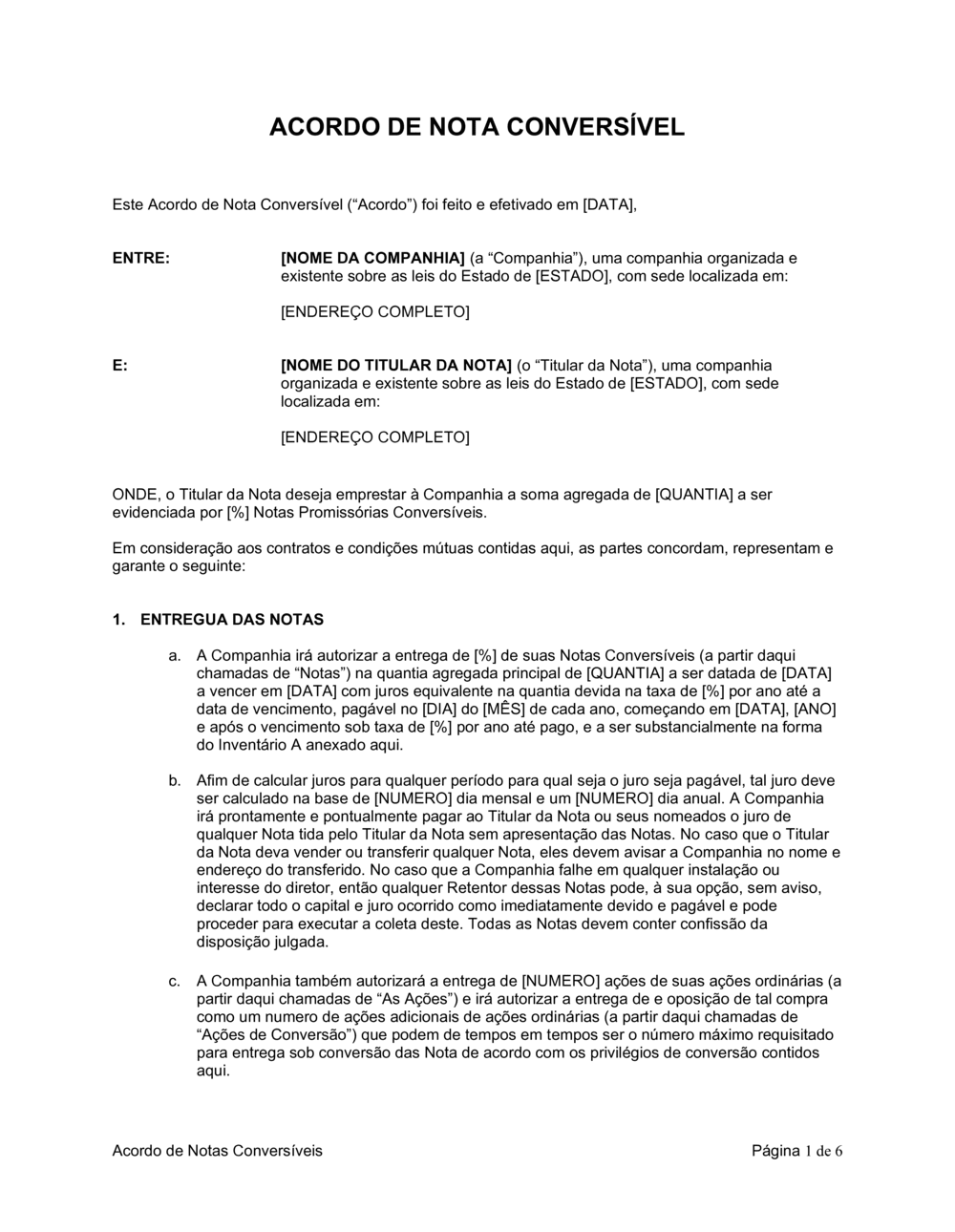 Business-in-a-Box's Acordo de Nota Conversível