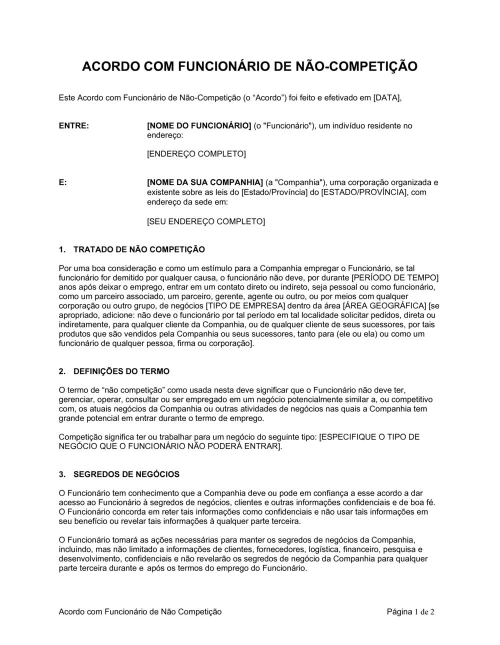 Business-in-a-Box's Acordo de Não Competição do Funcionário