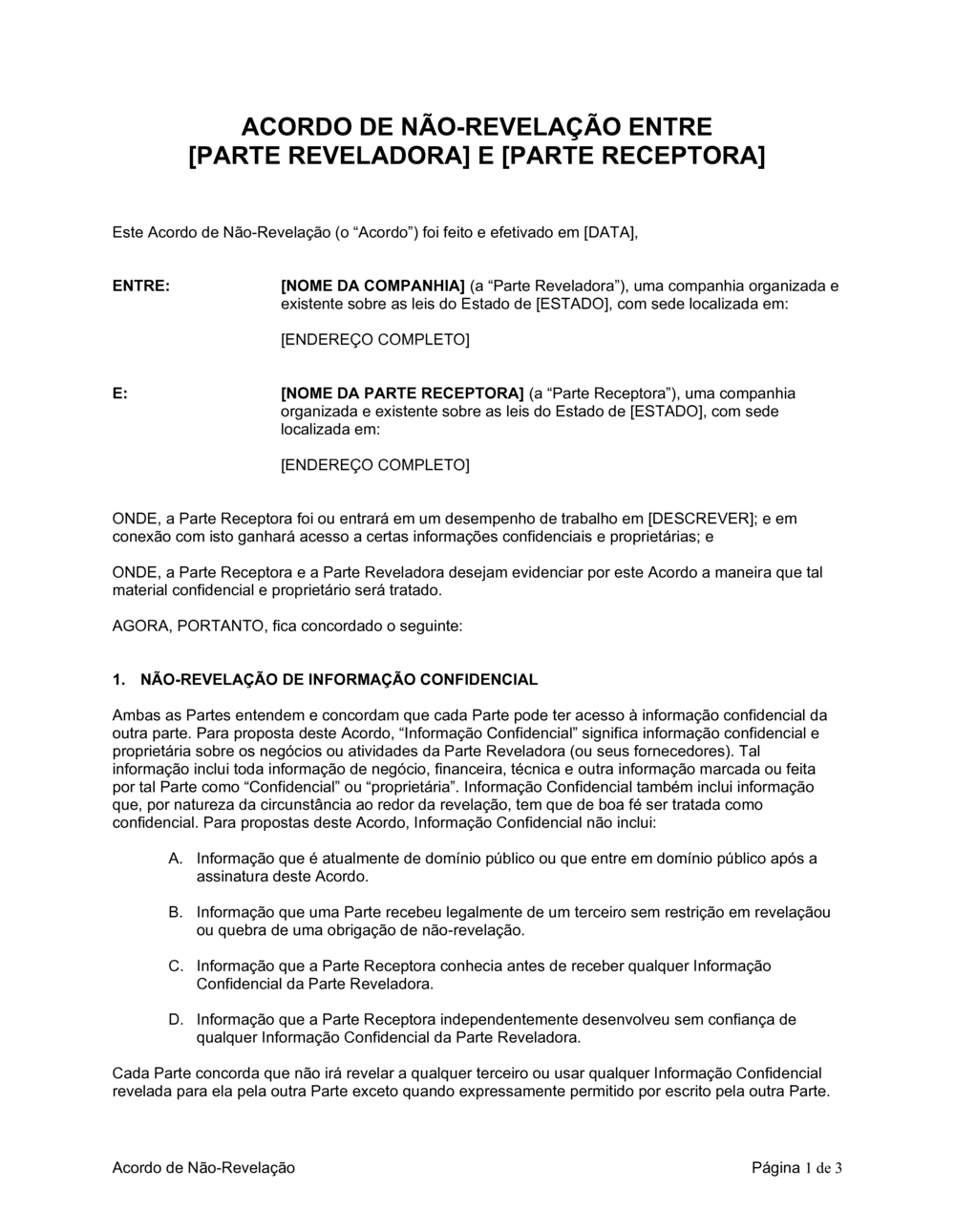 Business-in-a-Box's Acordo de Não-Revelação Entre Duas Companhias