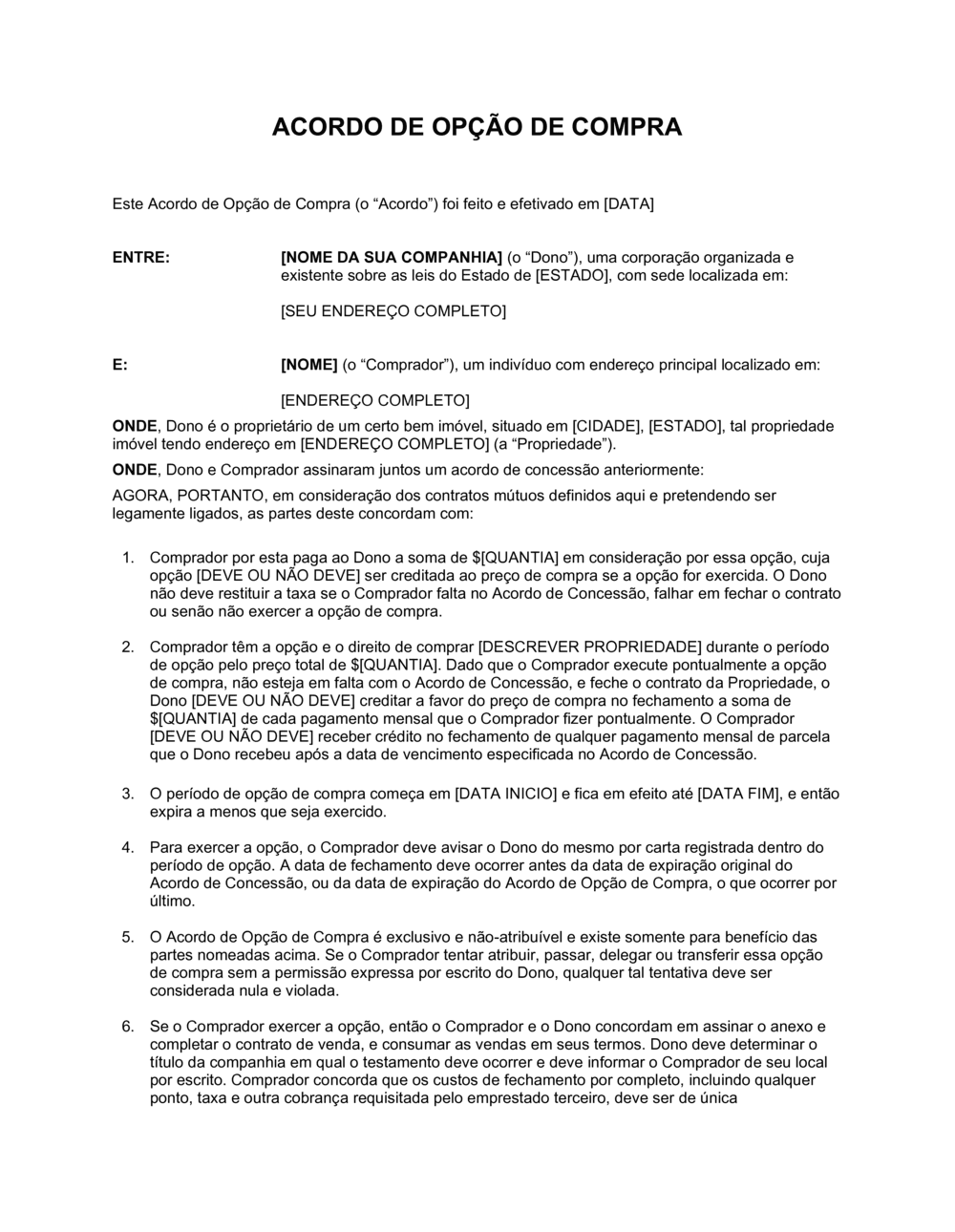 Business-in-a-Box's Acordo de Opção de Compra