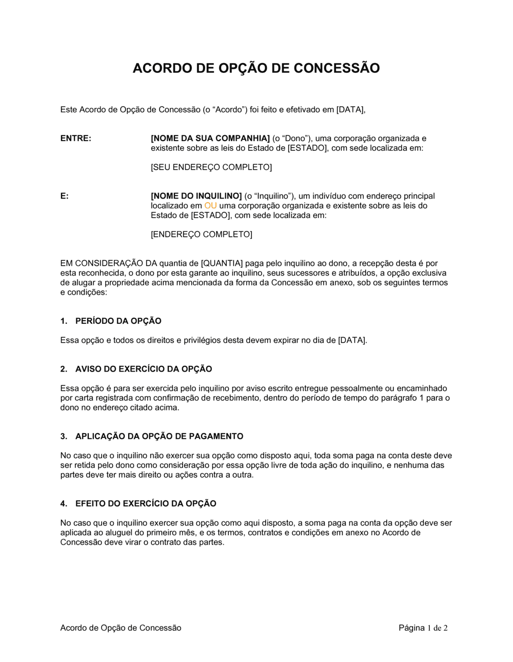 Business-in-a-Box's Acordo de Opção de Concessão