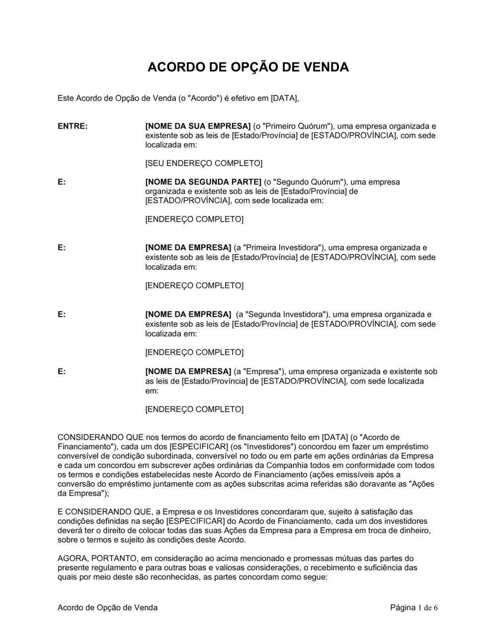 Business-in-a-Box's Acordo de opção de venda