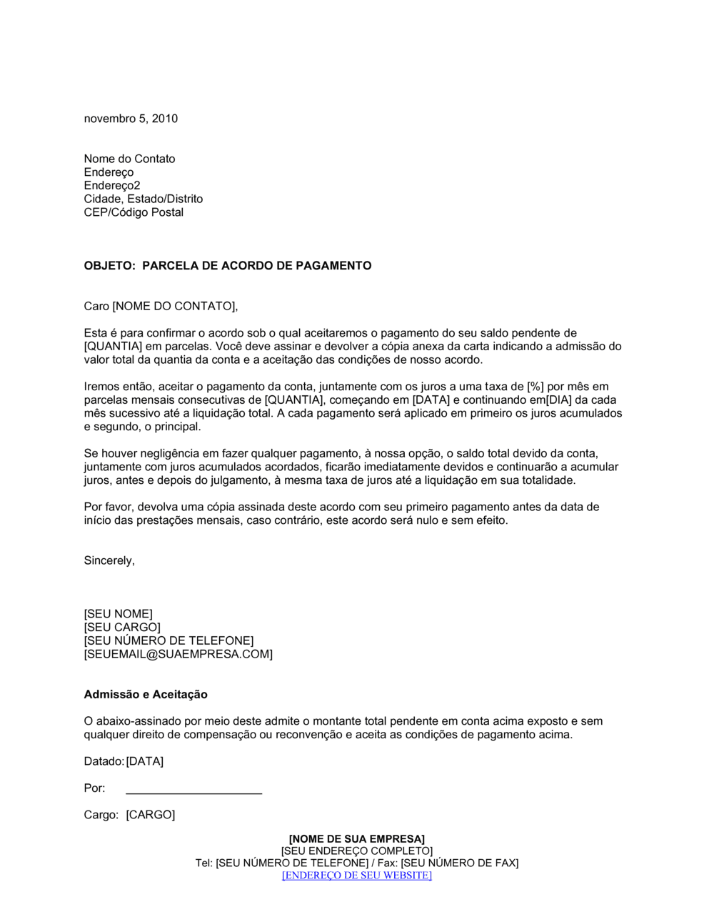 Business-in-a-Box's Acordo de Pagamento de Parcela