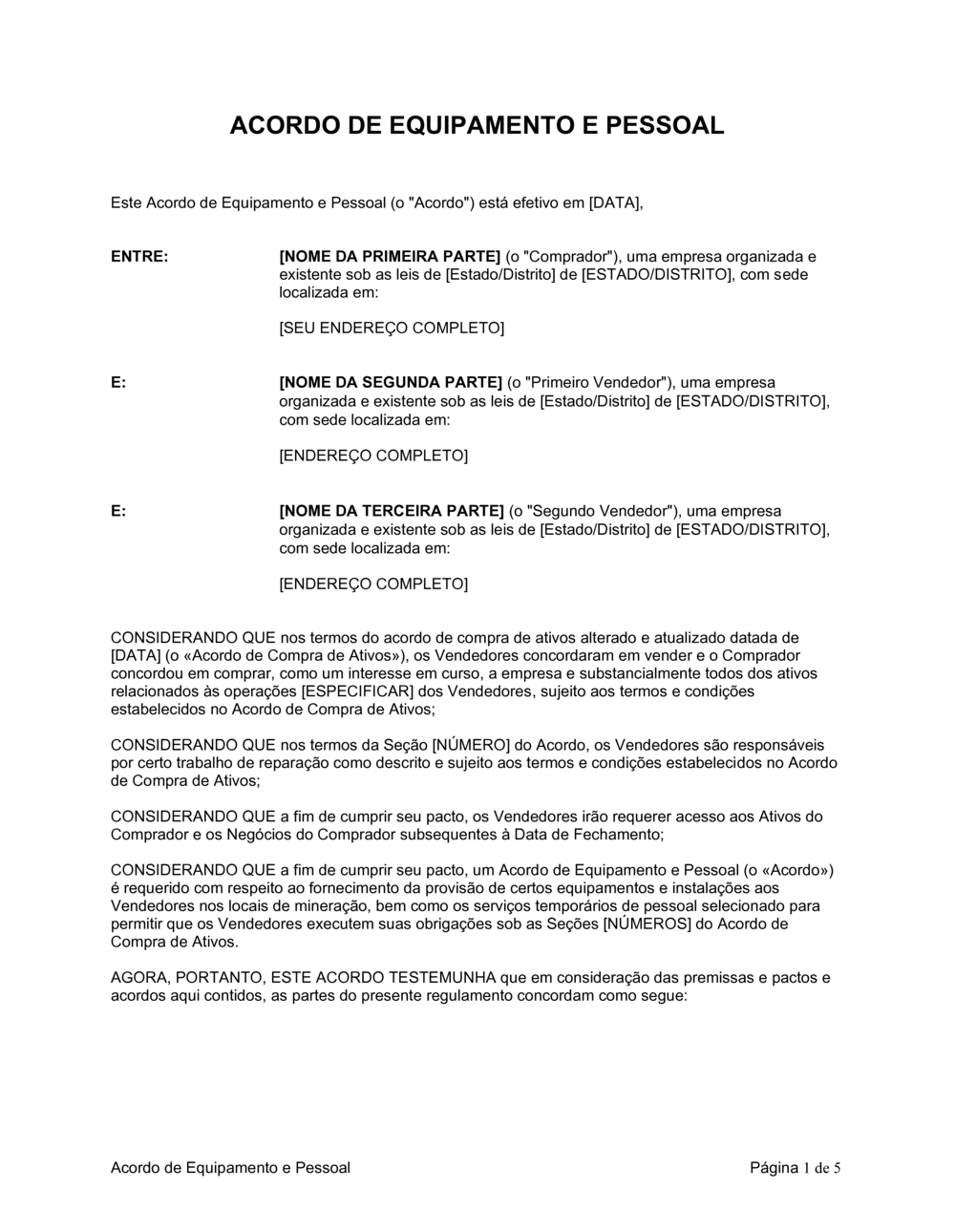 Business-in-a-Box's Acordo de Pessoal e Equipamentos