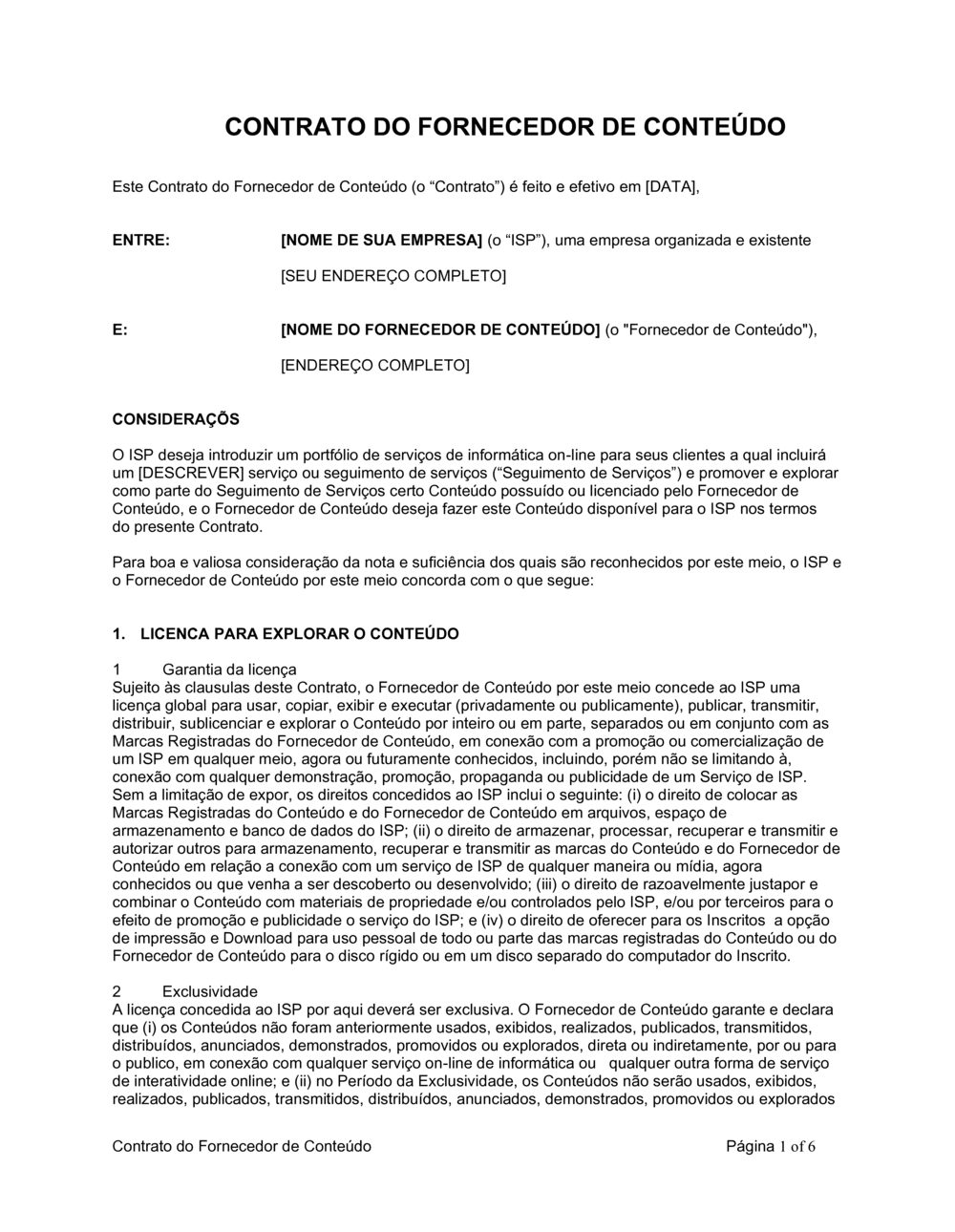Business-in-a-Box's Acordo de Provedor de Conteúdo