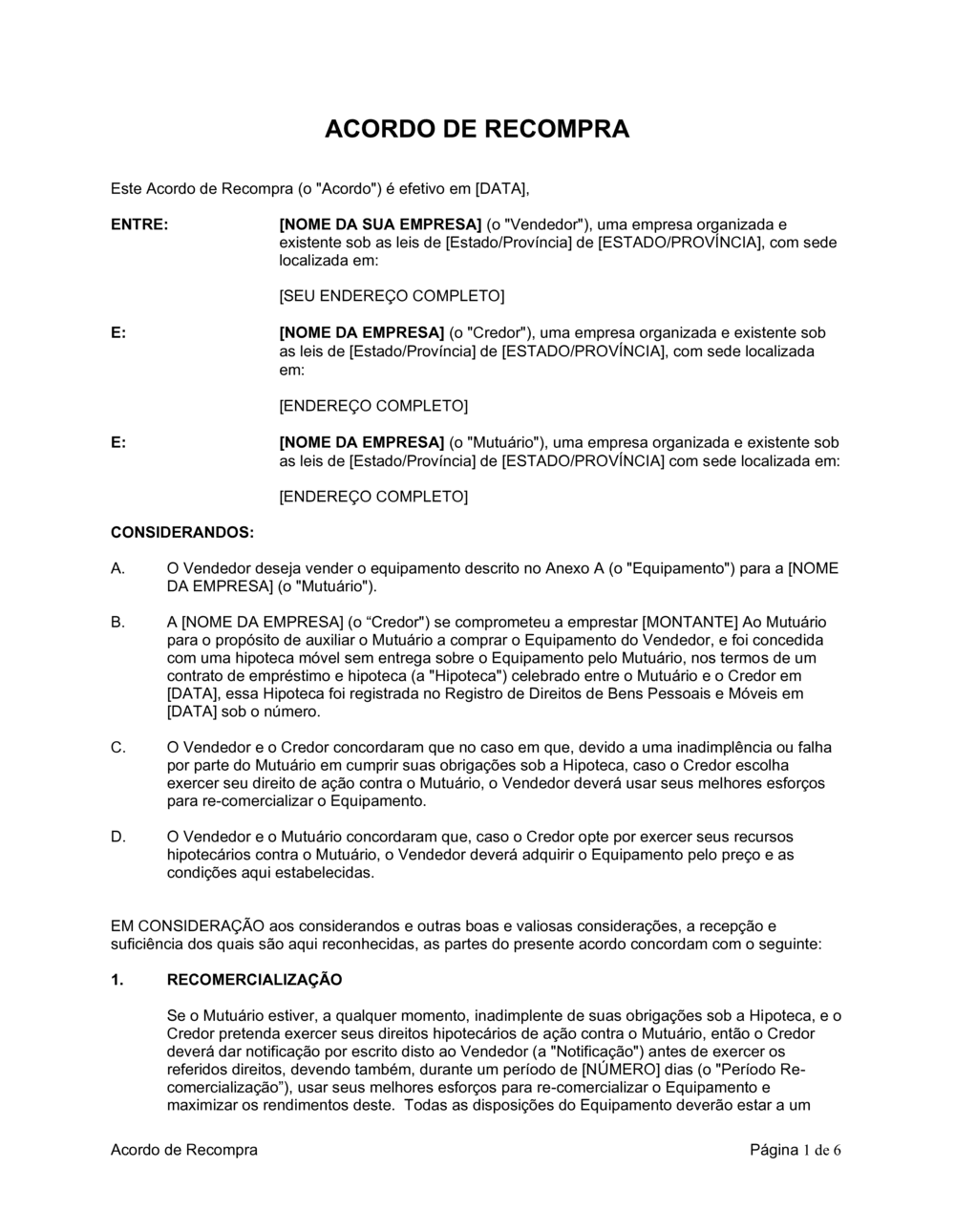 Business-in-a-Box's Acordo de Recompra Equipamento