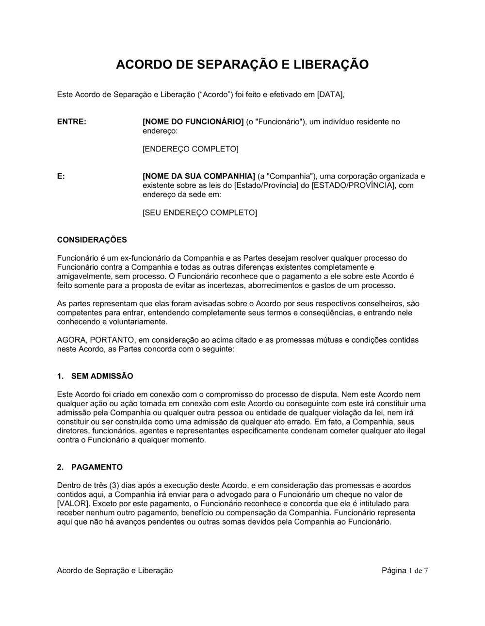 Business-in-a-Box's Acordo de Separação e Liberação