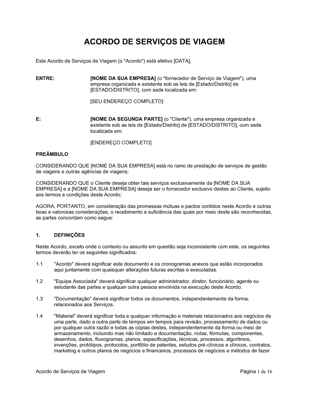 Business-in-a-Box's Acordo de Serviços de Viagens