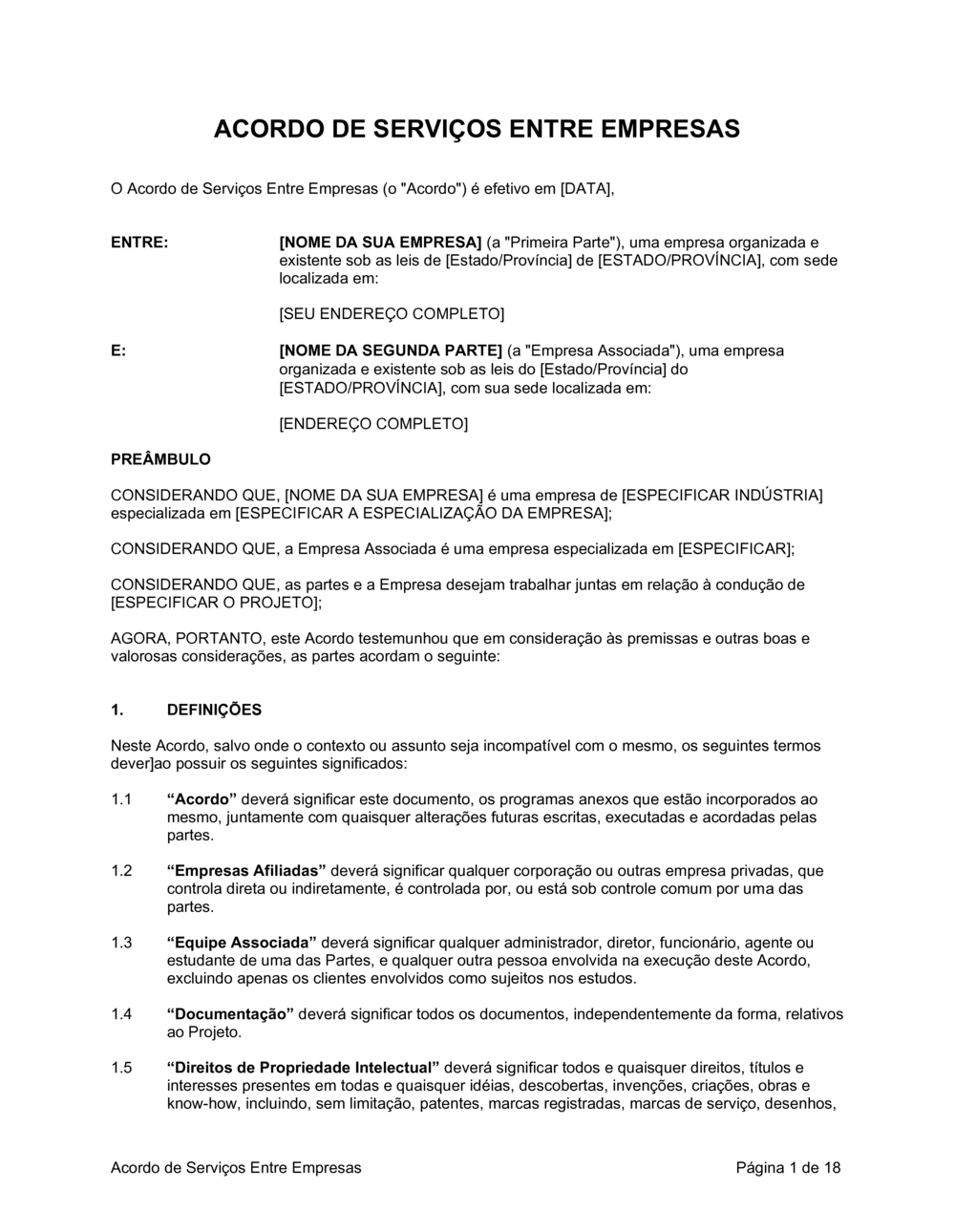 Business-in-a-Box's Acordo de Serviços Entre Companhia