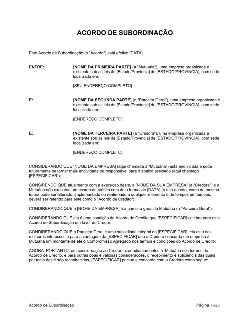 Business-in-a-Box's Acordo de Subordinação