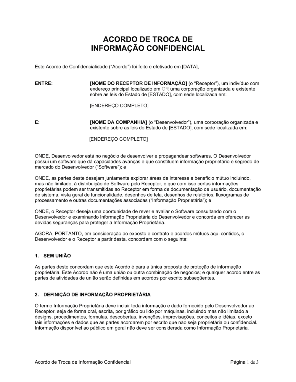 Business-in-a-Box's Acordo de Troca de Informação Confidencial