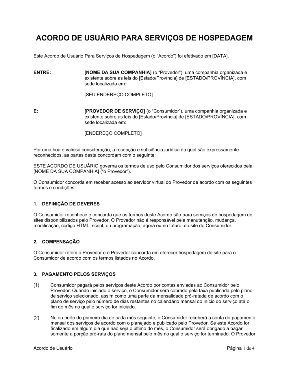 Business-in-a-Box's Acordo de Usuário para Serviços de Hospedagem de Web