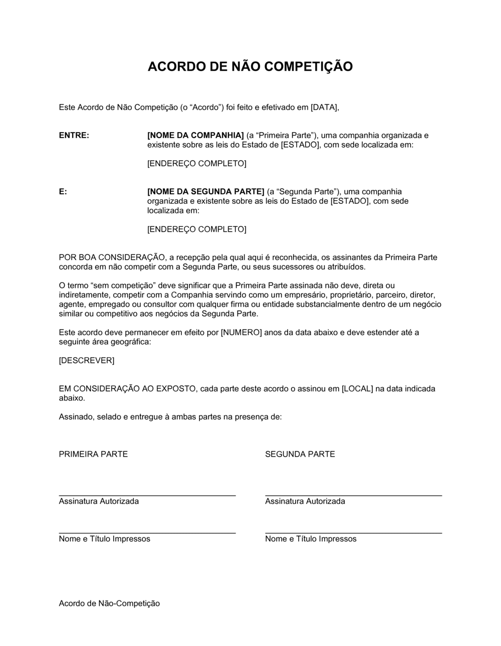 Business-in-a-Box's Acordo Geral de Não Competição