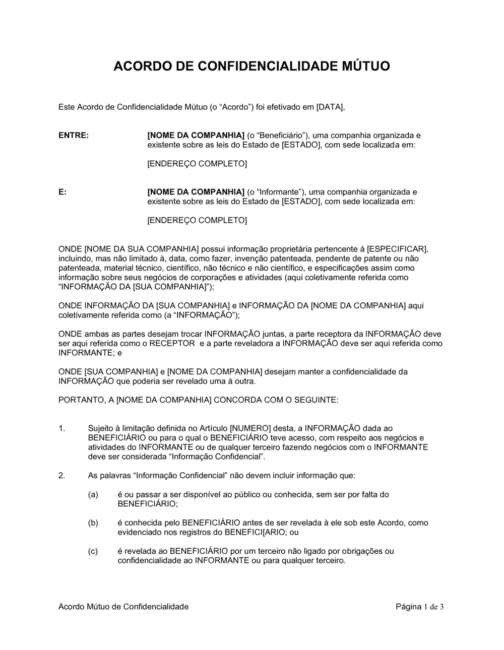 Business-in-a-Box's Acordo Mútuo de Confidencialidade