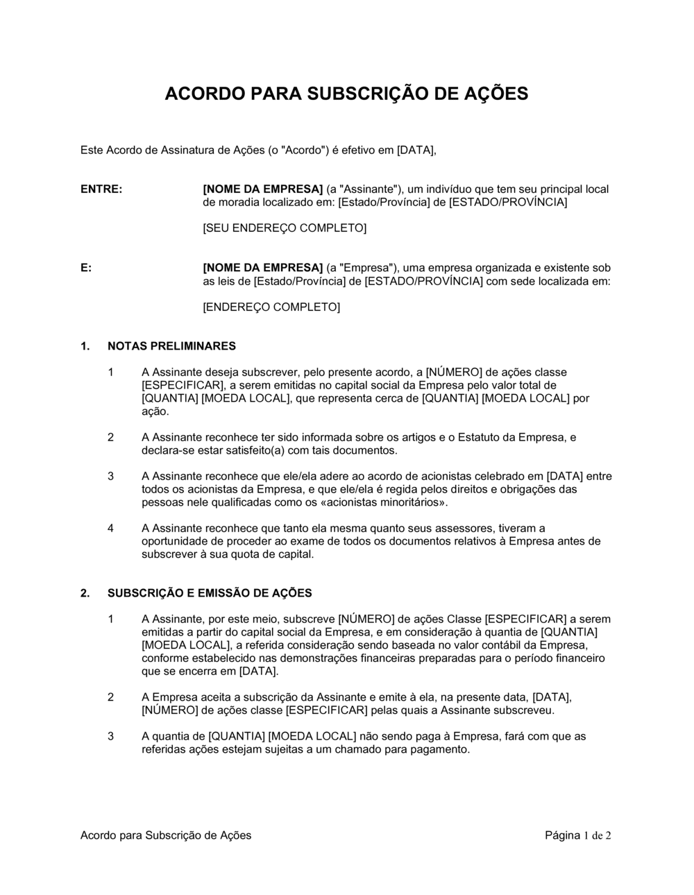 Business-in-a-Box's Acordo para Assinatura de Ações