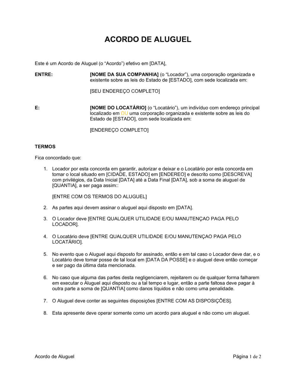 Business-in-a-Box's Acordo para Locação