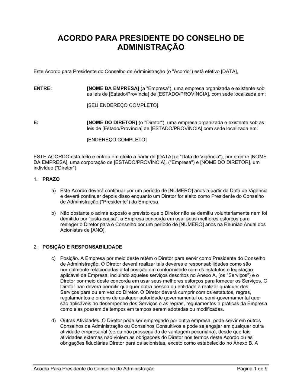 Business-in-a-Box's Acordo para o Chefe da Mesa de Diretores
