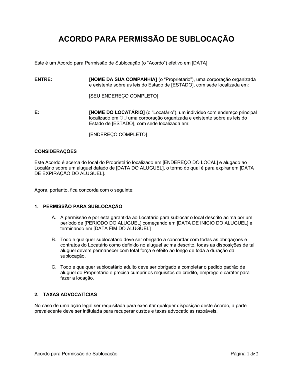 Business-in-a-Box's Acordo para Permissão para Sublocar
