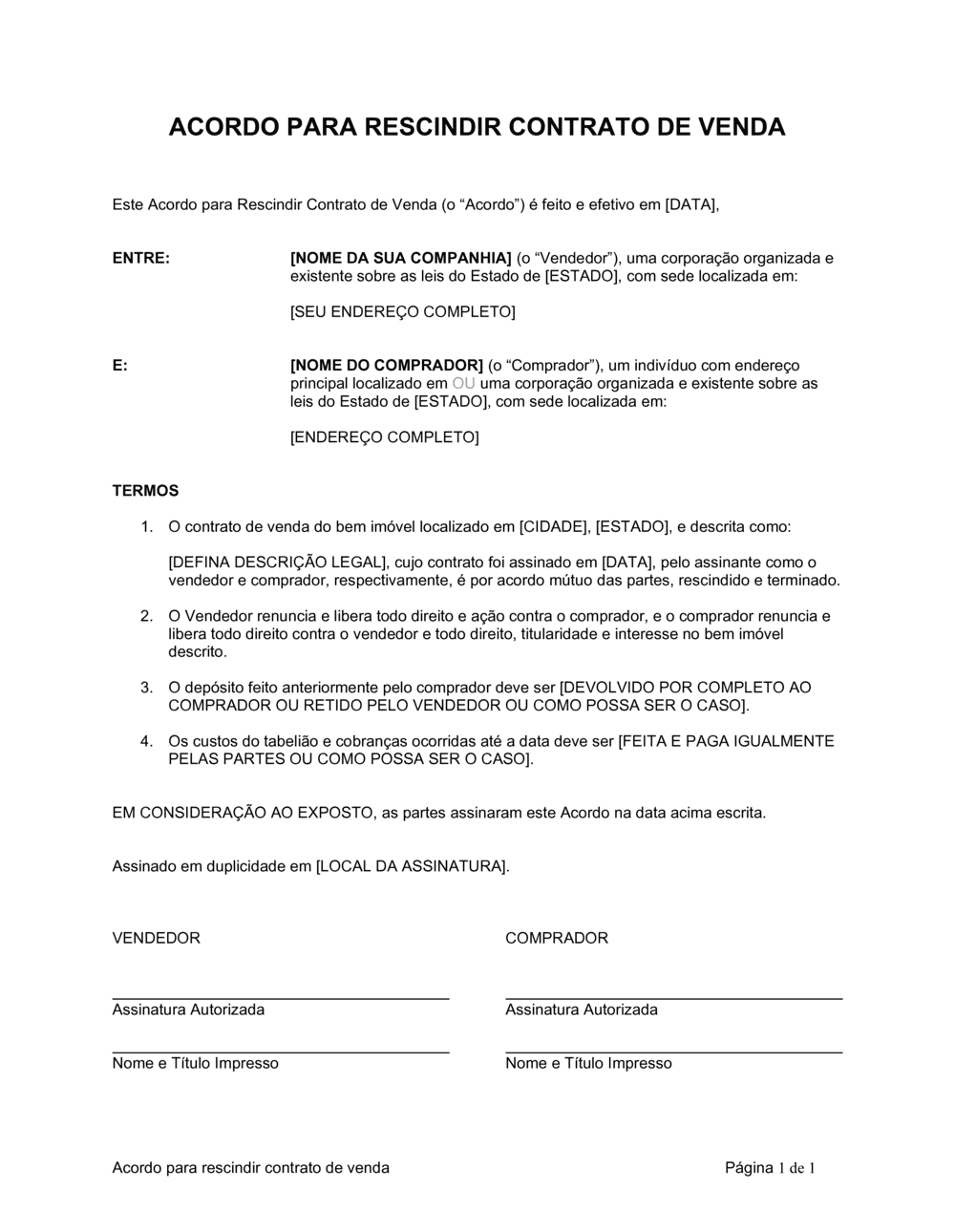 Business-in-a-Box's Acordo para Rescindir Contrato de Venda