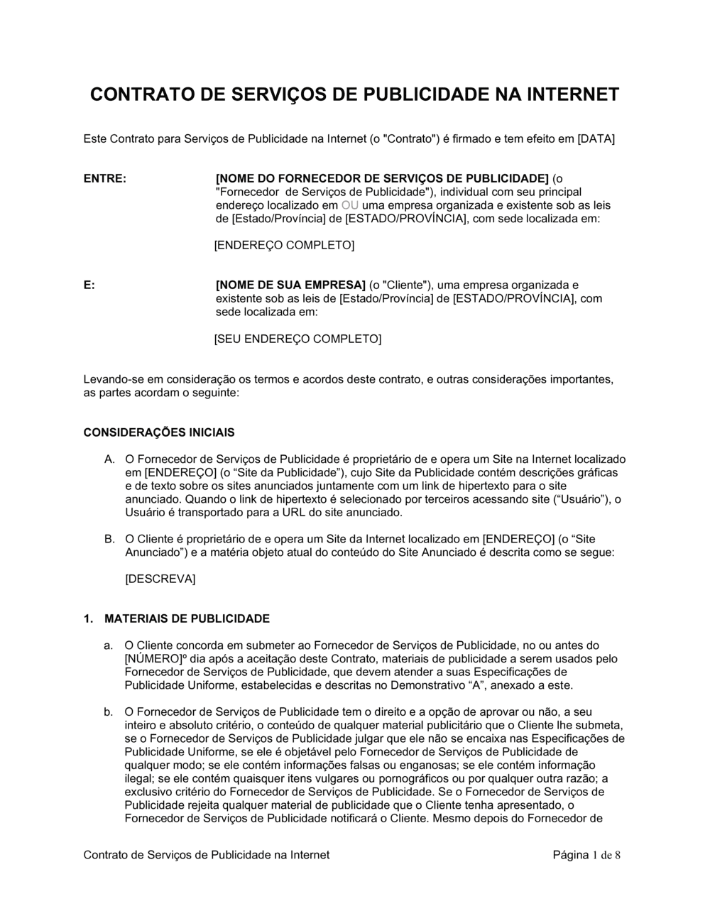 Business-in-a-Box's Acordo para Serviços de Propaganda na Internet