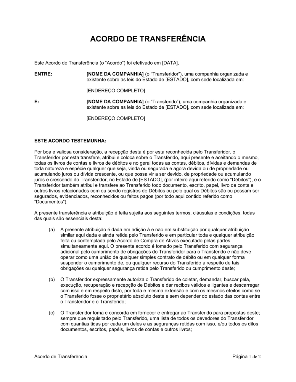 Business-in-a-Box's Acordo para Transferência