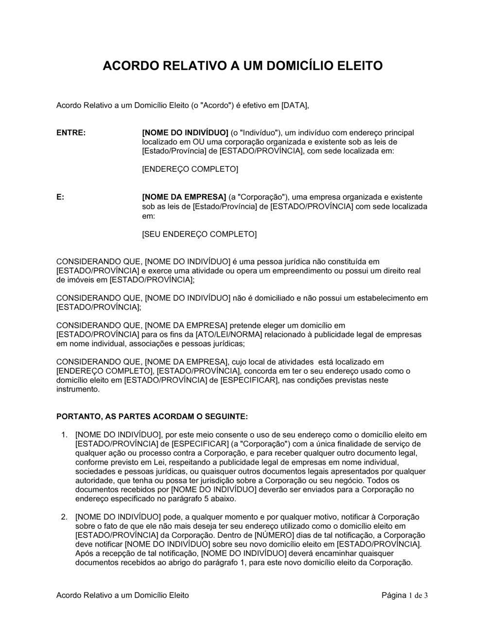 Business-in-a-Box's Acordo Relacionando a um Domícilio Eleito