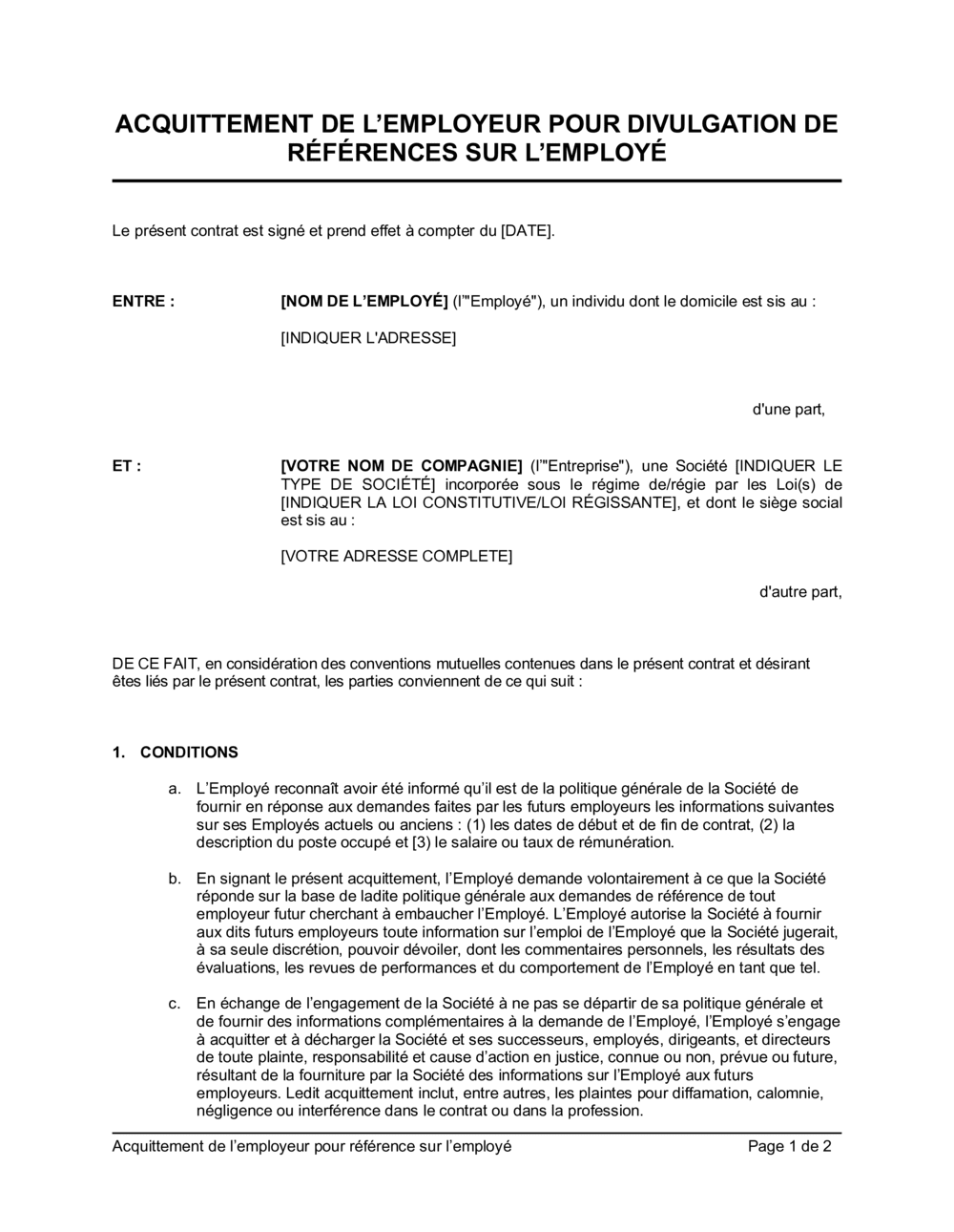 Business-in-a-Box's Acquittement de l'employeur pour divulgation de références