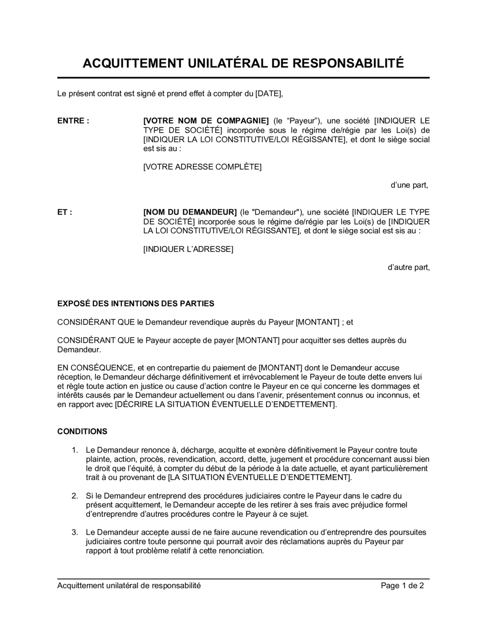 Business-in-a-Box's Acquittement unilatéral de responsabilité